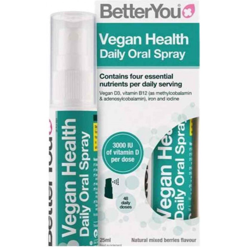BetterYou Vegan Health Daily Oral Spray Βιταμίνη για Ενίσχυση του Ανοσοποιητικού & την Υγεία των Οστών Mixed Berries 25ml