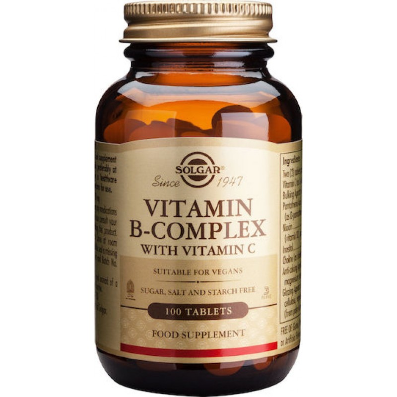Solgar B-Complex with Vitamin C Πολυβιταμίνη για Ενέργεια & Ενίσχυση του Ανοσοποιητικού 100 ταμπλέτες