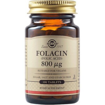 Solgar Folacin Βιταμίνη για την Υγεία του Νευρικού Συστήματος 800mcg 100 ταμπλέτες