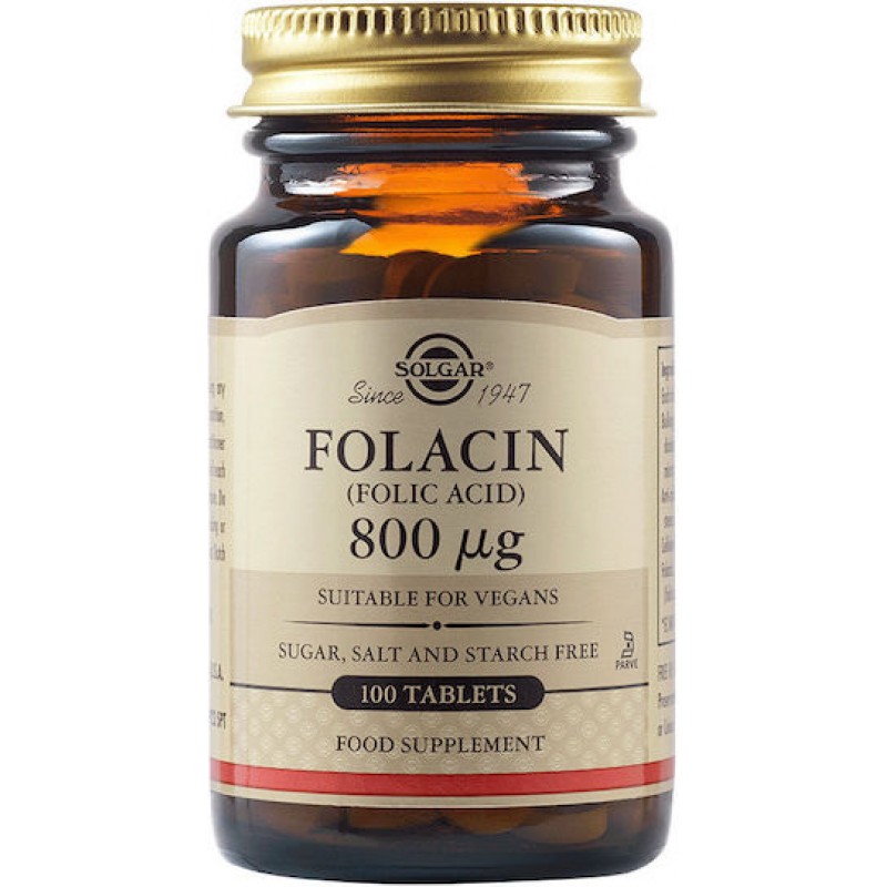Solgar Folacin Βιταμίνη για την Υγεία του Νευρικού Συστήματος 800mcg 100 ταμπλέτες