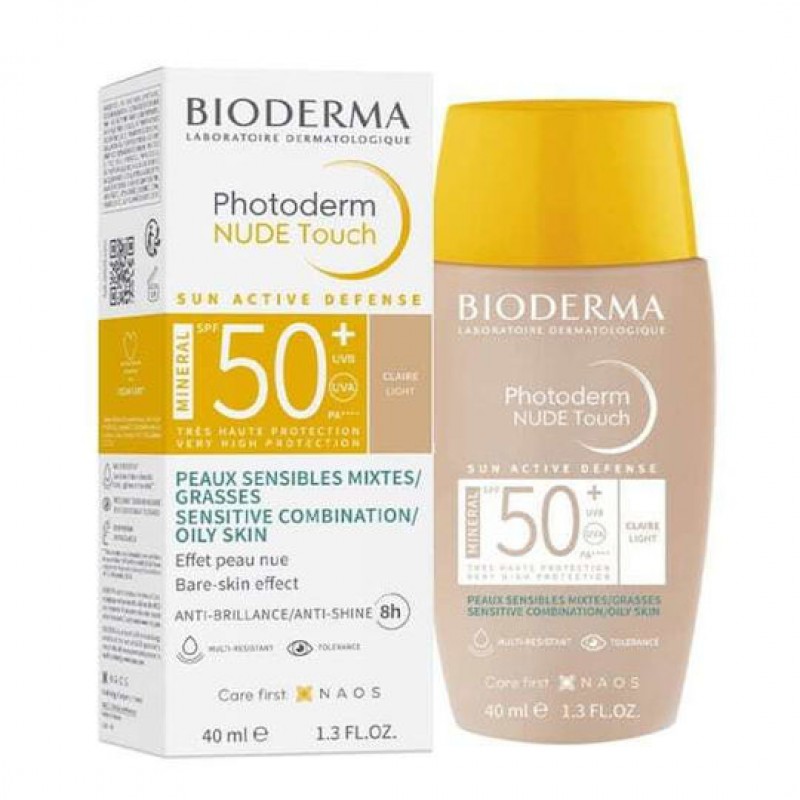Biodrerma Photoderm Nude Touch Mineral SPF50+ Claire Αντηλιακό προσώπου με χρώμα για το μεικτό προς λιπαρό δέρμα - light απόχρωση