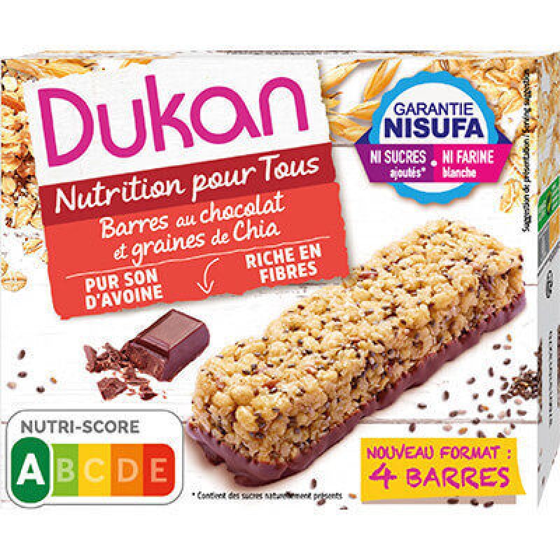 Dukan Μπάρα Βρώμης / Ενέργειας / Ξηρών Καρπών με Σοκολάτα & Σπόροι Chia (3x37gr)