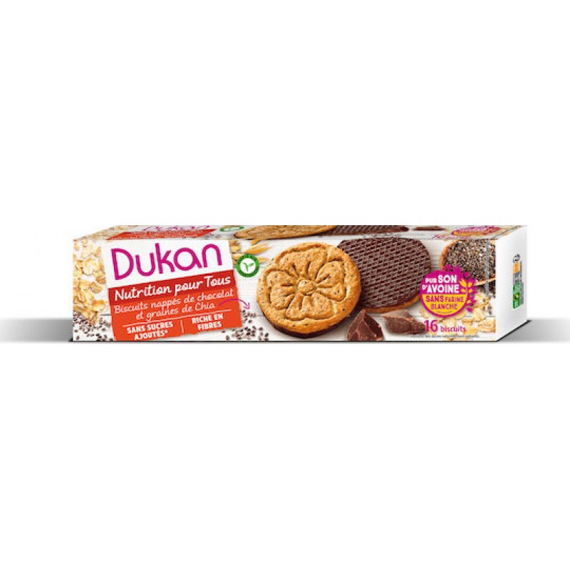 Dukan Μπισκότα Βρώμης με Επικάλυψη Σοκολάτα & Σπόρους Chia Χωρίς Ζάχαρη 160gr