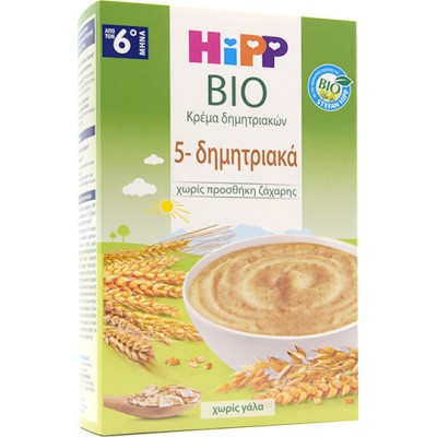 Hipp Βρεφική Κρέμα Bio 5 Δημητριακών Χωρίς Προσθήκη Ζάχαρης 200gr για 6+ Μηνών