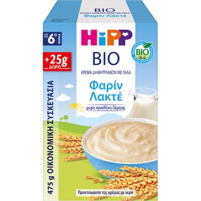 Hipp Βρεφική Κρέμα Φαρίν Λακτέ Χωρίς Προσθήκη Ζάχαρης 475gr για 6+ Μηνών