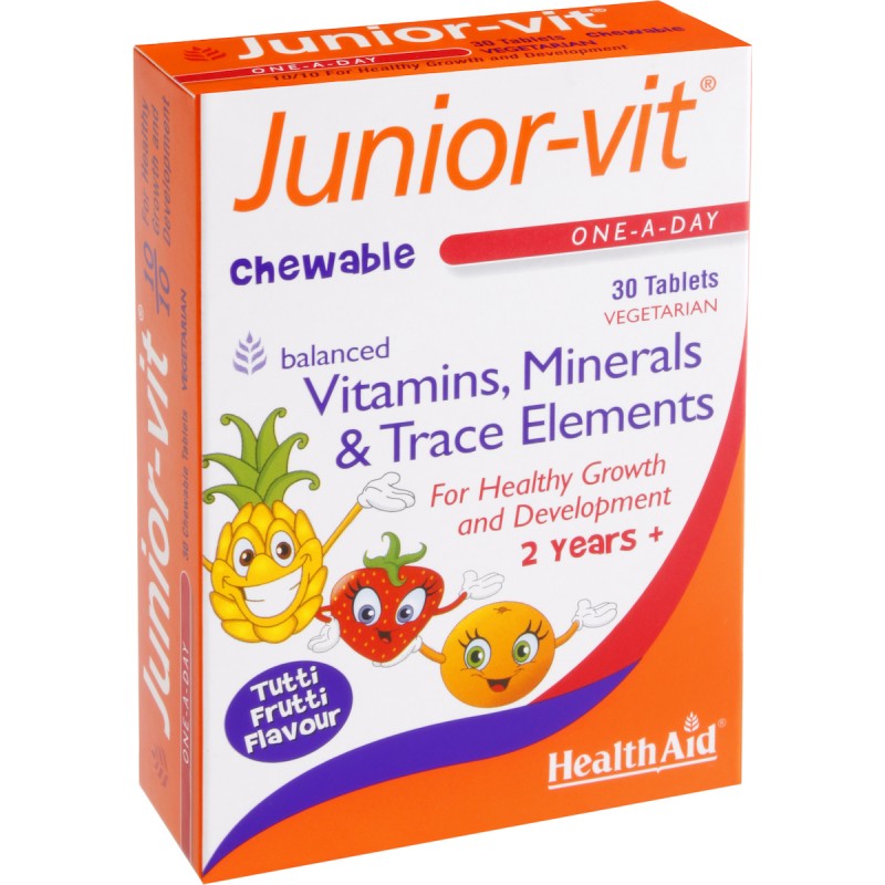 Health Aid Junior-Vit Πολυβιταμίνη για Ενέργεια, τα Μαλλιά & τo Δέρμα Tutti Frutti 30 μασώμενες ταμπλέτες