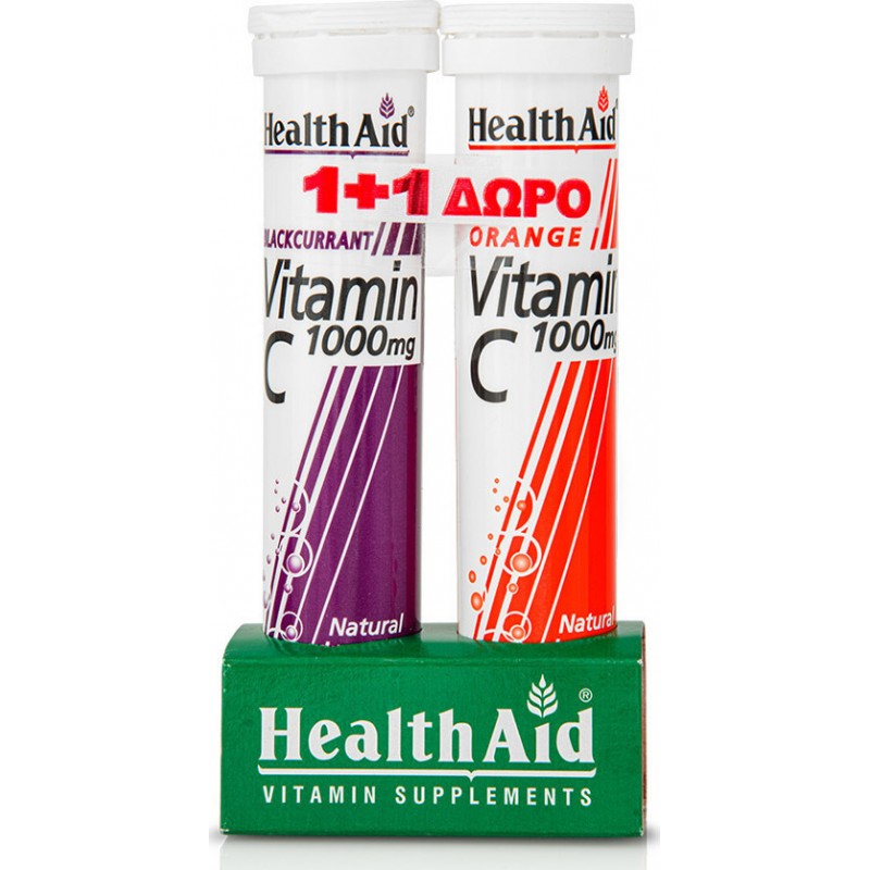 Health Aid Vitamin C 1000mg Blackcurrant 20s + Vitamin C 1000mg Orange 20 Αναβράζοντα Δισκία