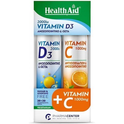 Health Aid Vitamin D3 2000iu 1000mg 2 x 20 Αναβράζοντα Δισκία