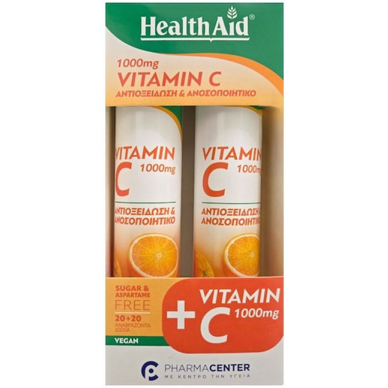 Health Aid Vitamin C 1000mg Πορτοκάλι 2 x 20 Αναβράζοντα Δισκία