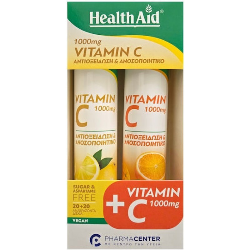 Health Aid Vitamin C 1000mg Λεμόνι-Πορτοκάλι 2 x 20 Αναβράζοντα Δισκία