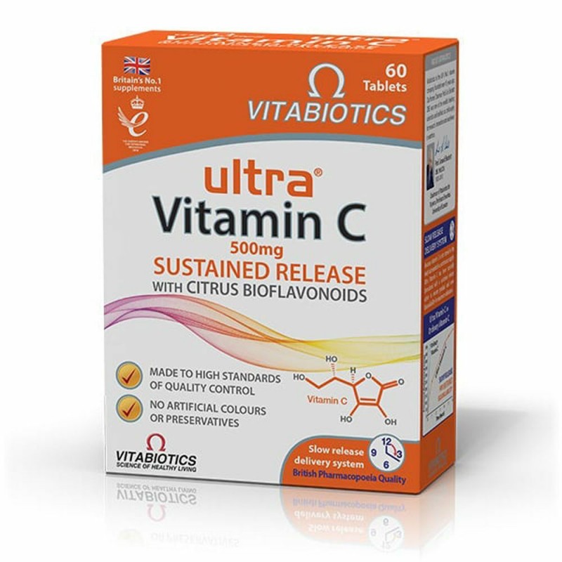 Vitabiotics Ultra Vitamin C Sustained Release with Citrus Bioflavonoids Βιταμίνη για Ενίσχυση του Ανοσοποιητικού, τo Δέρμα & Αντιοξειδωτική δράση 500mg 60 κάψουλες