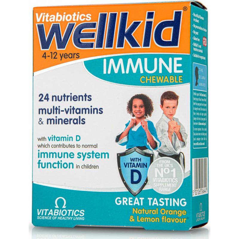 Vitabiotics Wellkid Immune 4-12 ετών30 μασώμενες ταμπλέτες Πορτοκάλι Λεμόνι Vitabiotics Wellkid Immune 4-12 ετών30 μασώμενες ταμπλέτες Πορτοκάλι Λεμόνι