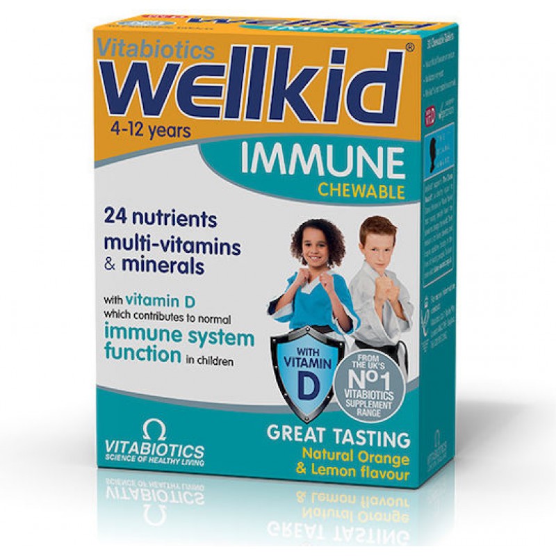 Vitabiotics Wellkid Immune Συμπλήρωμα για την Ενίσχυση του Ανοσοποιητικού 30 μασώμενες ταμπλέτες Πορτοκάλι Λεμόνι