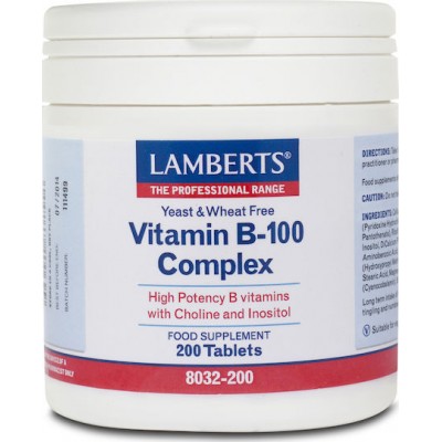 Lamberts Vitamin B-100 Complex Βιταμίνη για Ενέργεια, Ενίσχυση του Ανοσοποιητικού & το Νευρικό Σύστημα 200 ταμπλέτες