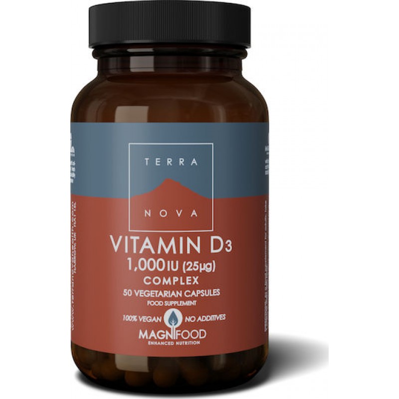 TerraNova Vitamin D3 Complex Βιταμίνη για Ενίσχυση του Ανοσοποιητικού & την Υγεία των Οστών 1000iu 50 φυτικές κάψουλες