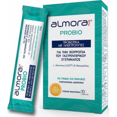 almora PLUS® Probio Συμπλήρωμα με Προβιοτικά με Ηλεκτρολύτες για Ανακούφιση των Συμπτωμάτων της Διάρροιας & Ενυδάτωση του Οργανισμού 10 φακελίσκοι