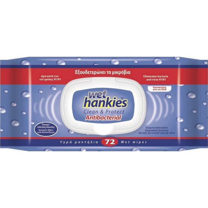 ΜΕΓΑ Wet Hankies Clean & Protect Antibacterial 72τμχ ΜΕΓΑ Wet Hankies Clean & Protect Antibacterial 72τμχ