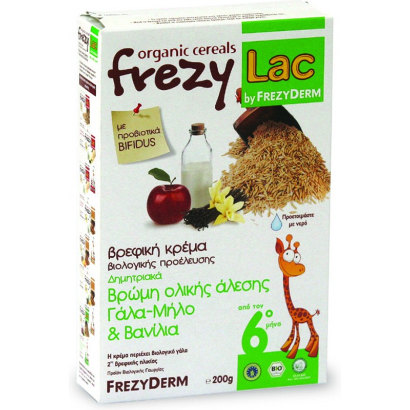 Frezyderm Φρουτόκρεμα Βρώμη Ολικής Άλεσης Γάλα, Μήλο & Βανίλια Χωρίς Προσθήκη Ζάχαρης 200gr για 6+ Μηνών