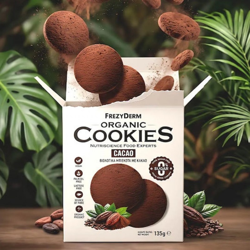 Frezyderm Organic Cookies Cacao – Βιολογικά Μπισκότα Κακάο Χωρίς Ζάχαρη & Vegan 135g