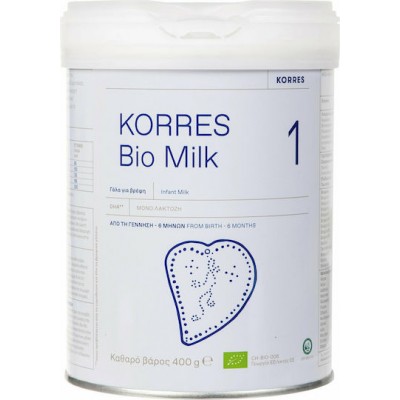 Korres Γάλα σε Σκόνη Bio Milk 1 Χωρίς Γλουτένη για 0+ Μηνών 400gr