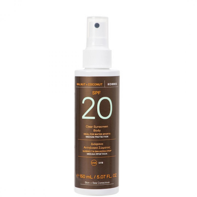 KORRES Walnut & Coconut Clear Body Sunscreen SPF20 150ml KORRES Walnut & Coconut Clear Body Sunscreen SPF20 150ml