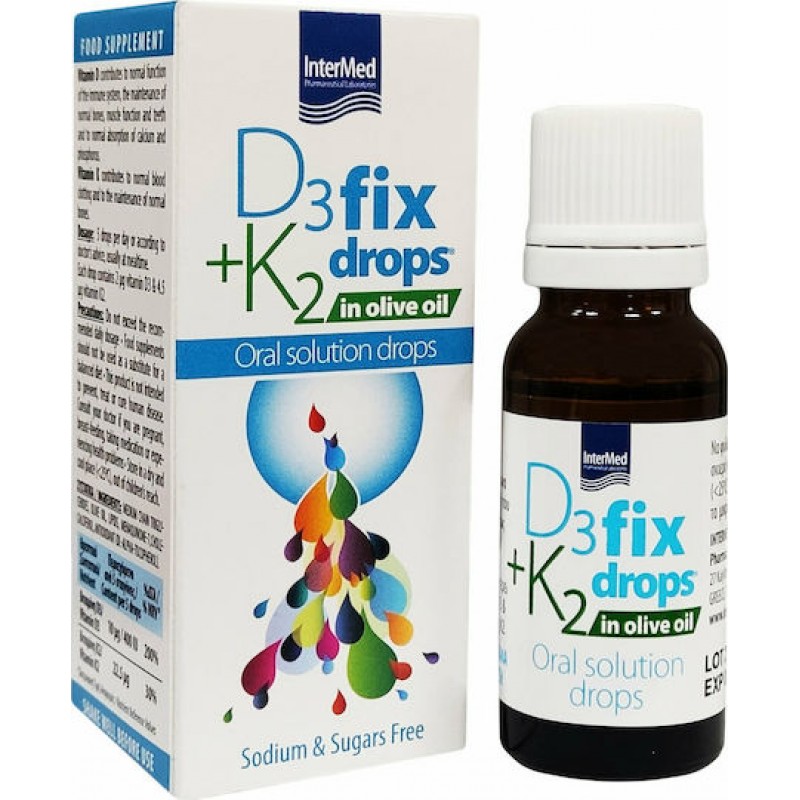 InterMed D3 + K2 Fix Drops In Olive Oil Βιταμίνη για Ενίσχυση του Ανοσοποιητικού & την Υγεία των Οστών 12ml