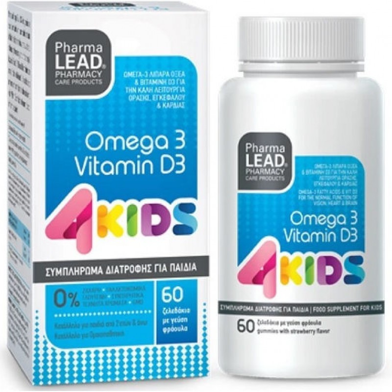 Pharmalead Omega 3 & Vitamin D3 Ιχθυέλαιο Κατάλληλο για Παιδιά Λιπαρά Οξέα & Βιταμίνη D3 60 ζελεδάκια με γεύση Φράουλα