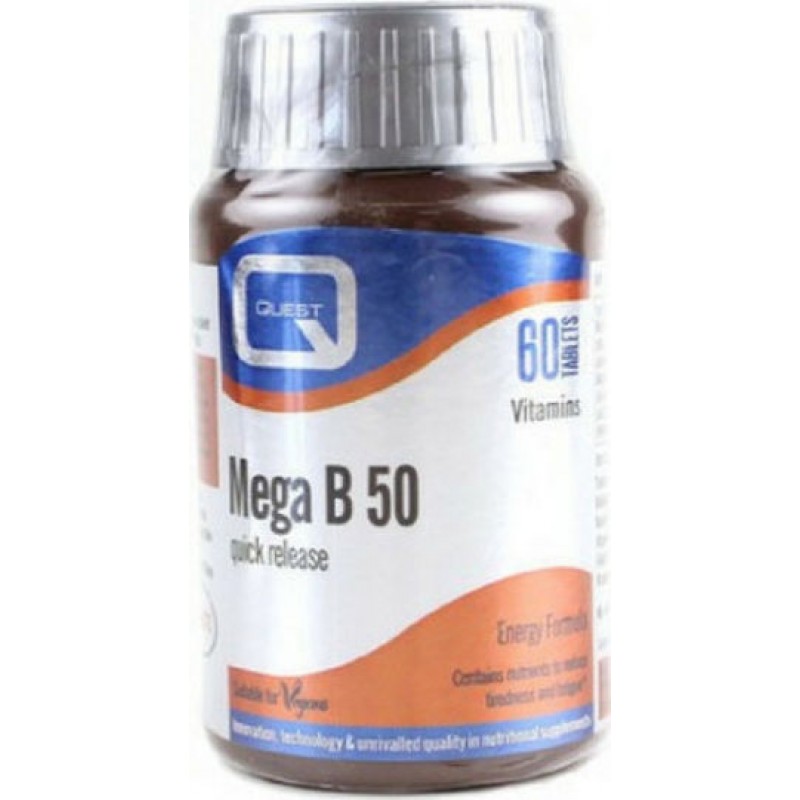Quest Mega B-50 Quick Release Βιταμίνη για Ενέργεια, Ενίσχυση του Ανοσοποιητικού & το Νευρικό Σύστημα 60 ταμπλέτες