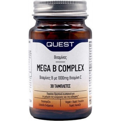 Quest Mega B Complex with 1000mg Vitamin C Βιταμίνη για Ενέργεια, Ενίσχυση του Ανοσοποιητικού & το Νευρικό Σύστημα 1000mg 30 ταμπλέτες