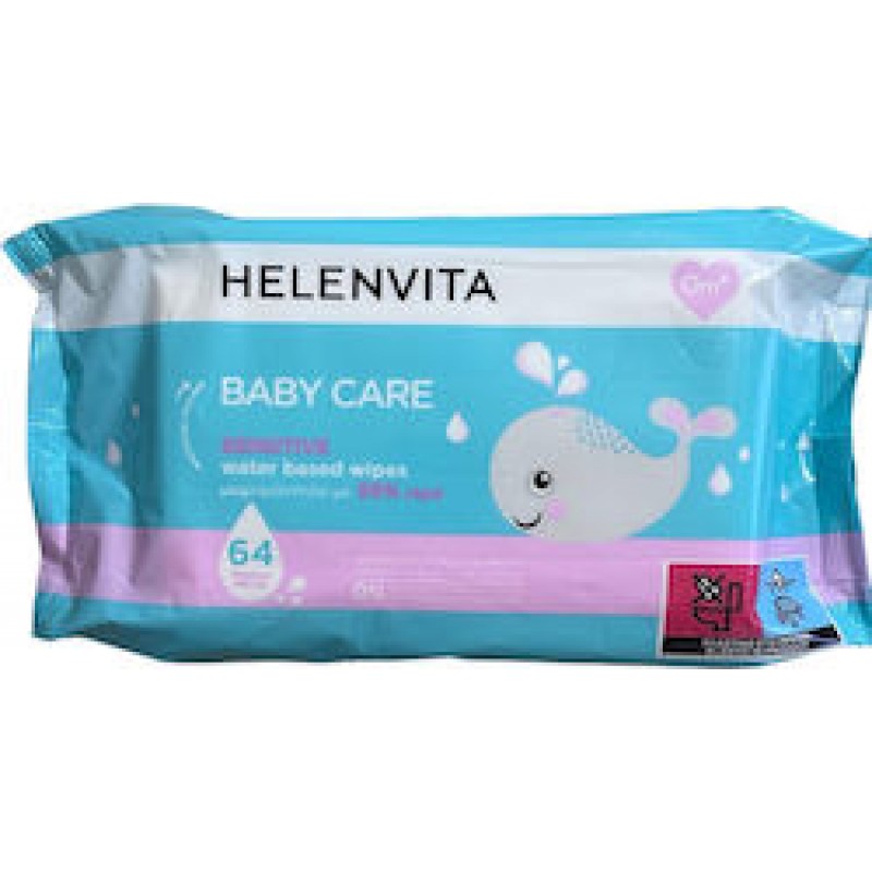 Helenvita Sensitive Μωρομάντηλα με 99% Νερό, χωρίς Οινόπνευμα 64τμχ