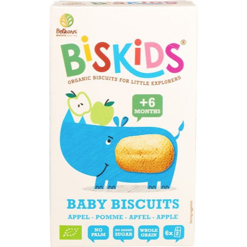 Belkorn Biskids Biscuits - Μπισκότα με Χυμό Μήλου Χωρίς Ζάχαρη 150gr για 6+ μηνών 12τμχ