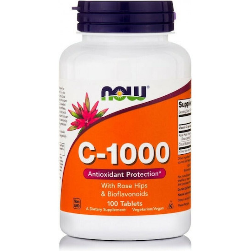 Now Foods C-1000 Sustained Release Antioxidant Protection With Rose Hips Βιταμίνη για Ενίσχυση του Ανοσοποιητικού, τo Δέρμα & Αντιοξειδωτική δράση 1000mg 100 ταμπλέτες