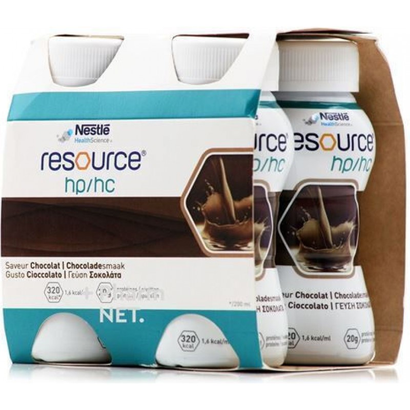 Nestle Resource HP/HC Χωρίς Γλουτένη & Λακτόζη με Γεύση Σοκολάτα 4x200ml