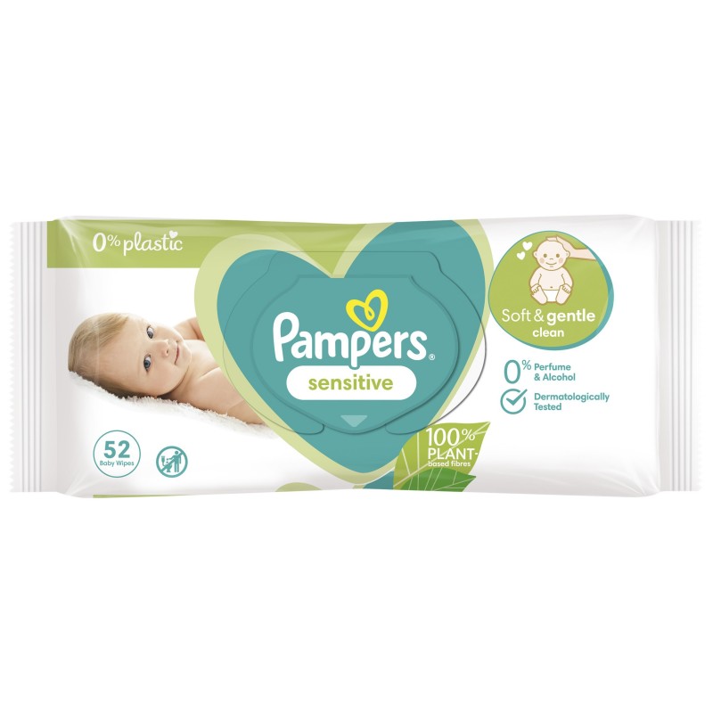 Pampers Sensitive Υποαλλεργικά Μωρομάντηλα χωρίς Άρωμα, Οινόπνευμα & Parabens 52τμχ
