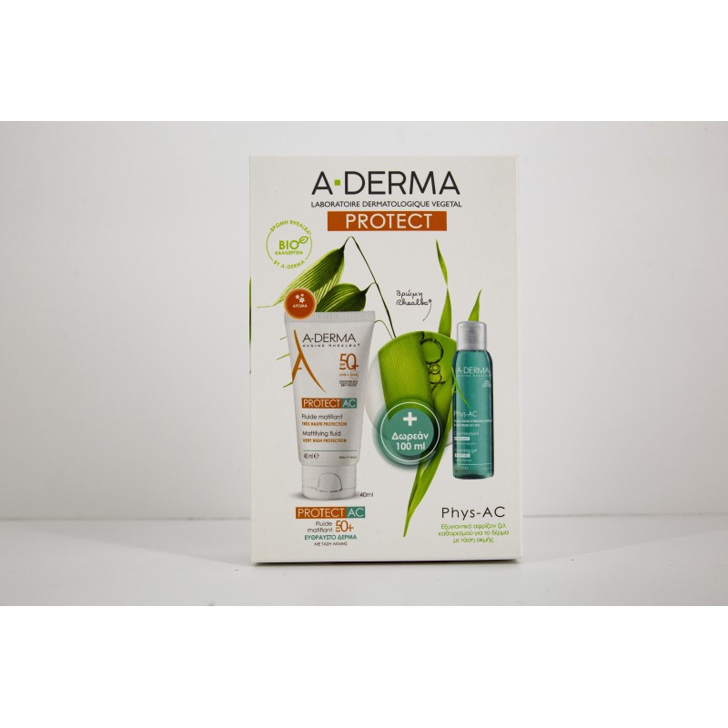 A-Derma Protect AC Λεπτόρρευστη Αντηλιακή Κρέμα SPF 50+ 40ml & Δώρο A-Derma Phys-AC Gel Καθαρισμού για Δέρμα με Τάση Ακμής 100ml