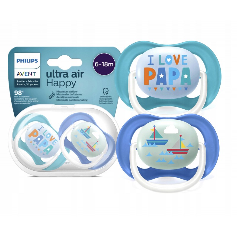 AVENT ULTRA AIR HAPPY SILICONE PACIFIER 6-18M BLUE 2τμχ SCF080/03