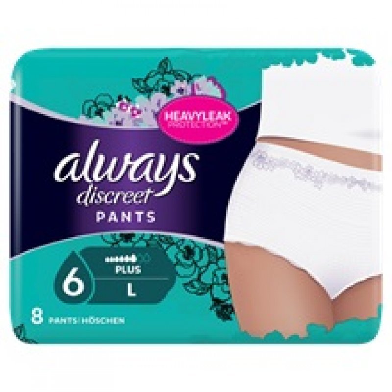 Always Discreet Pants Plus Large 6,Εσώρουχο Ακράτειας 8 τεμάχια