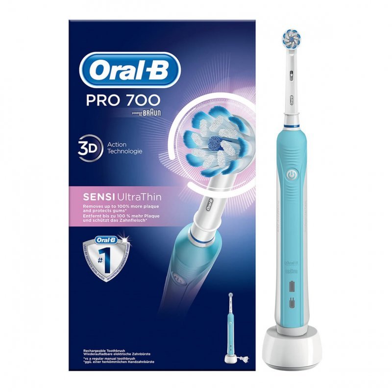 Oral-B Pro 700 με χρονοδιακόπτη και βούρτσα Sensi Ultrathin λευκό / μπλε