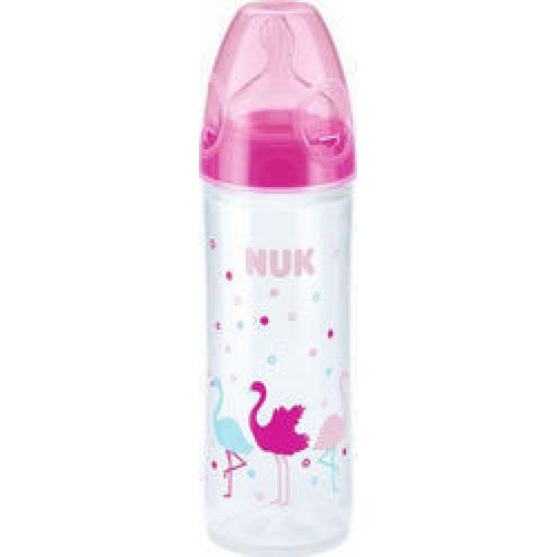 NUK New Classic Πλαστικό Θηλή Σιλικόνης Ροζ Κύκνοι 6-18m 250ml