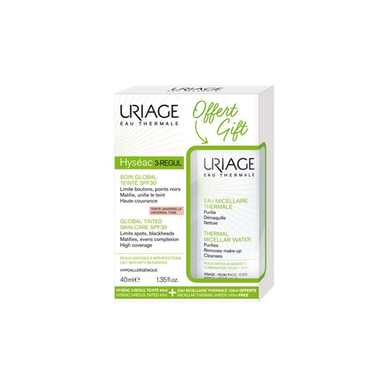 Uriage Hyseac 3-Regul Global Tinted SPF30 40ml & Thermal Micellar Water oily skin 100ml