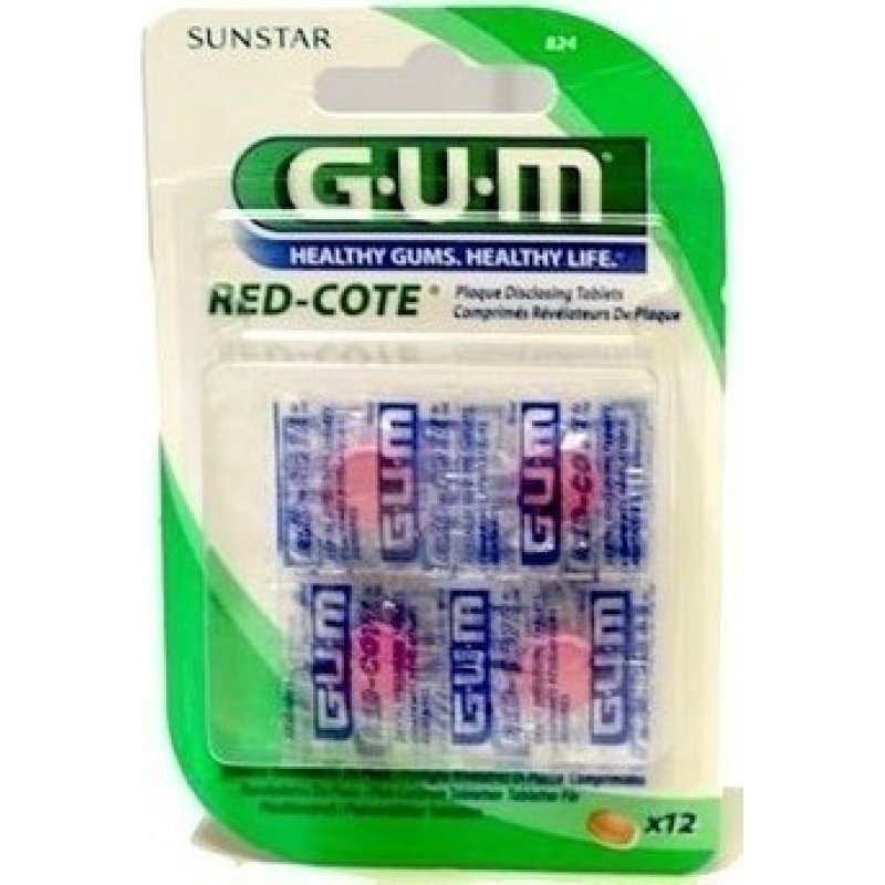 GUM (824) Red Cote Disclosing Tablets Διαγνωστικό Προϊόν κατά της Βακτηριδιακής Πλάκας 12tabs