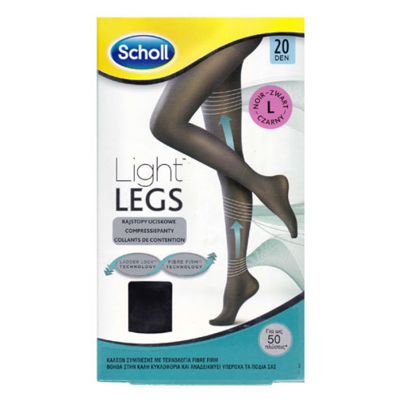 Scholl Light Legs 20 Den Size Large Black (Καλσόν Διαβαθμισμένης Συμπίεσης με Τεχνολογία Fibre Firm - Μαύρο Χρώμα)