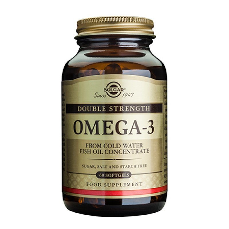Solgar Omega 3 Double Strength Συμπλήρωμα Διατροφής με Ωμέγα 3 Λιπαρά Οξέα για την Υγεία του Εγκεφάλου & του Καρδιαγγειακού Συστήματος, 60softgels